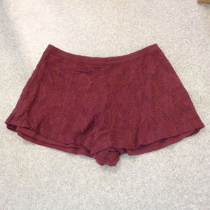 Burgundy lace shorts